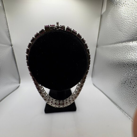 Sterling Silver Oval Ruby Tennis Bracelet 9" Length - Picture 5 of 8